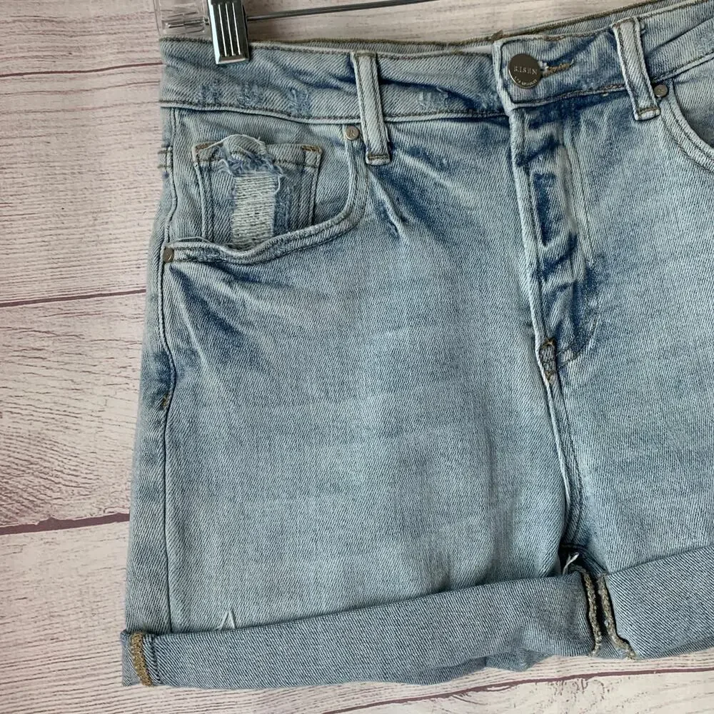 Risen Los Angeles Denim Jean Shorts Light Washed Distressed Size 7/28